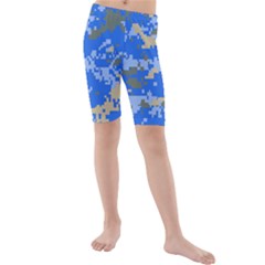 Oceanic Camouflage Blue Grey Map Kids  Mid Length Swim Shorts by Mariart