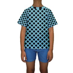 Polka Dot Blue Black Kids  Short Sleeve Swimwear by Mariart