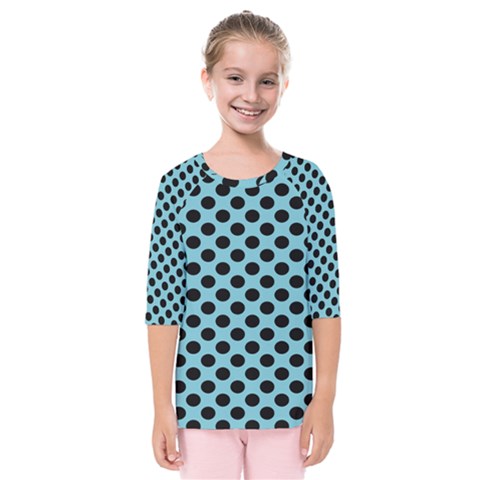 Polka Dot Blue Black Kids  Quarter Sleeve Raglan Tee by Mariart