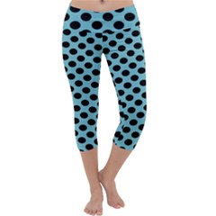 Polka Dot Blue Black Capri Yoga Leggings by Mariart