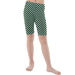 Polka Dot Green Black Kids  Mid Length Swim Shorts by Mariart