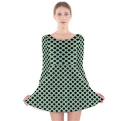 Polka Dot Green Black Long Sleeve Velvet Skater Dress by Mariart