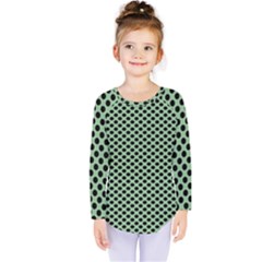 Polka Dot Green Black Kids  Long Sleeve Tee