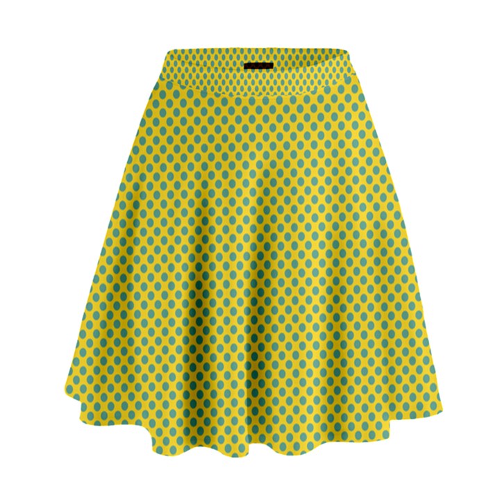 Polka Dot Green Yellow High Waist Skirt