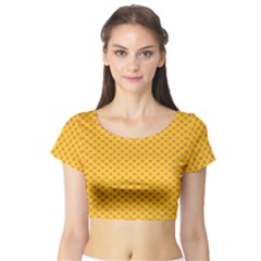 Polka Dot Orange Yellow Short Sleeve Crop Top (tight Fit) by Mariart