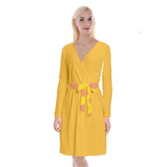 Polka Dot Orange Yellow Long Sleeve Velvet Front Wrap Dress