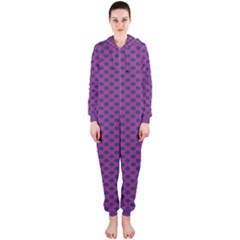 Polka Dot Purple Blue Hooded Jumpsuit (ladies)  by Mariart