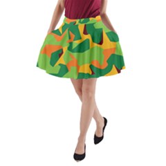 Initial Camouflage Green Orange Yellow A-line Pocket Skirt by Mariart