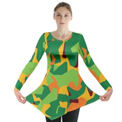 Initial Camouflage Green Orange Yellow Long Sleeve Tunic  by Mariart