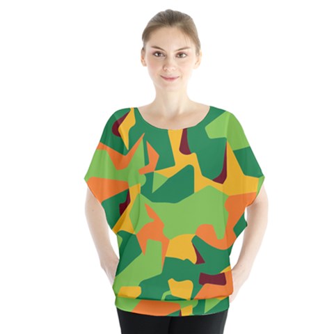 Initial Camouflage Green Orange Yellow Blouse by Mariart