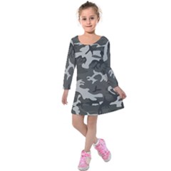 Initial Camouflage Grey Kids  Long Sleeve Velvet Dress by Mariart