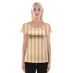 Pink Yellow Stripes Line Women s Cap Sleeve Top by Mariart