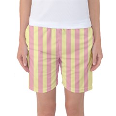 Pink Yellow Stripes Line Women s Basketball Shorts