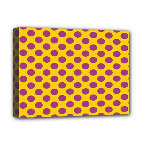 Polka Dot Purple Yellow Deluxe Canvas 16  X 12  