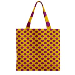 Polka Dot Purple Yellow Zipper Grocery Tote Bag