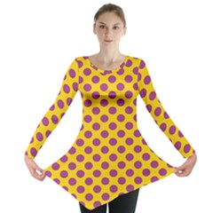 Polka Dot Purple Yellow Long Sleeve Tunic  by Mariart