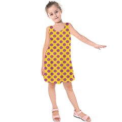 Polka Dot Purple Yellow Kids  Sleeveless Dress