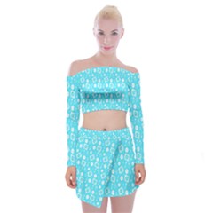 Record Blue Dj Music Note Club Off Shoulder Top With Skirt Set