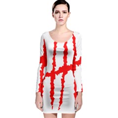 Scratches Claw Red White H Long Sleeve Bodycon Dress