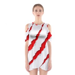 Scratches Claw Red White Shoulder Cutout One Piece