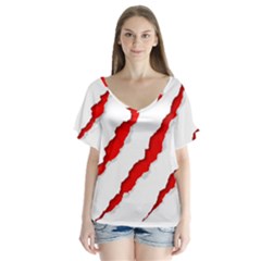 Scratches Claw Red White Flutter Sleeve Top