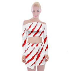 Scratches Claw Red White Off Shoulder Top with Skirt Set