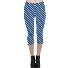 Striped  Line Blue Capri Leggings  by Mariart