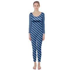 Striped  Line Blue Long Sleeve Catsuit