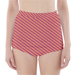 Striped Purple Orange High-waisted Bikini Bottoms by Mariart