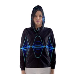 Sine Squared Line Blue Black Light Hooded Wind Breaker (Women)