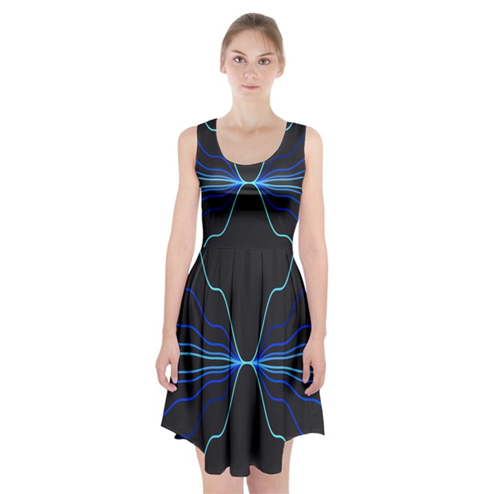 Sine Squared Line Blue Black Light Racerback Midi Dress