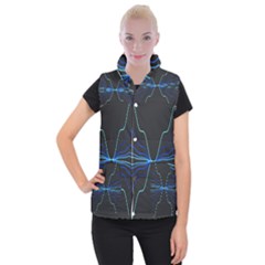 Sine Squared Line Blue Black Light Women s Button Up Puffer Vest