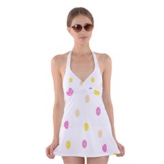 Stone Diamond Yellow Pink Brown Halter Swimsuit Dress by Mariart