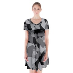 Urban Initial Camouflage Grey Black Short Sleeve V-neck Flare Dress by Mariart