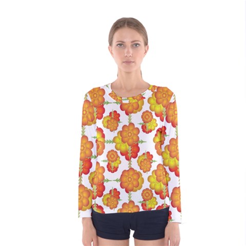 Colorful Stylized Floral Pattern Women s Long Sleeve Tee by dflcprintsclothing