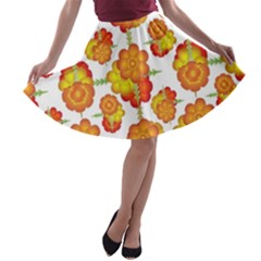 Colorful Stylized Floral Pattern A-line Skater Skirt by dflcprintsclothing