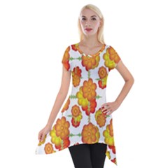 Colorful Stylized Floral Pattern Short Sleeve Side Drop Tunic by dflcprintsclothing