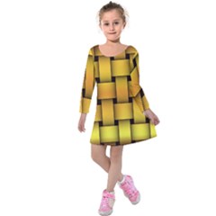 Rough Gold Weaving Pattern Kids  Long Sleeve Velvet Dress by Simbadda