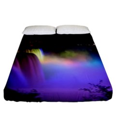 Niagara Falls Dancing Lights Colorful Lights Brighten Up The Night At Niagara Falls Fitted Sheet (king Size) by Simbadda