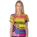 Retro Circles And Stripes Colorful 60s And 70s Style Circles And Stripes Background Women s V-Neck Sport Mesh Tee View1