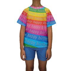 Colorful Happy Birthday Wallpaper Kids  Short Sleeve Swimwear by Simbadda