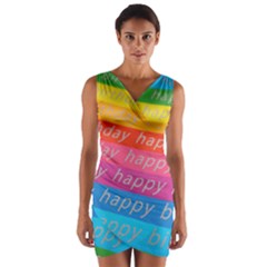 Colorful Happy Birthday Wallpaper Wrap Front Bodycon Dress by Simbadda