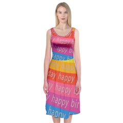 Colorful Happy Birthday Wallpaper Midi Sleeveless Dress