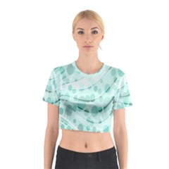 Abstract Background Teal Bubbles Abstract Background Of Waves Curves And Bubbles In Teal Green Cotton Crop Top by Simbadda