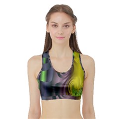 Fractal In Purple Gold And Green Sports Bra With Border by Simbadda