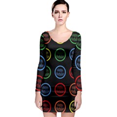 Happy Birthday Colorful Wallpaper Background Long Sleeve Bodycon Dress