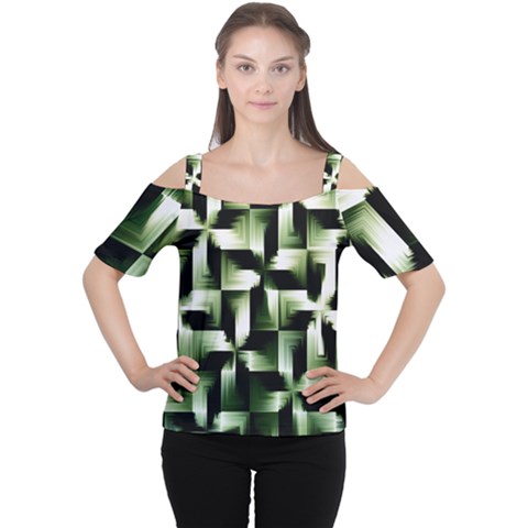 Green Black And White Abstract Background Of Squares Women s Cutout Shoulder Tee by Simbadda