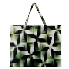 Green Black And White Abstract Background Of Squares Zipper Large Tote Bag by Simbadda