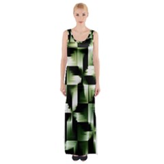 Green Black And White Abstract Background Of Squares Maxi Thigh Split Dress by Simbadda