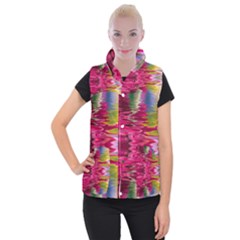 Abstract Pink Colorful Water Background Women s Button Up Puffer Vest by Simbadda